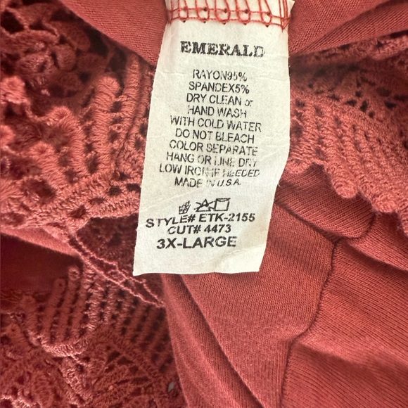 EMERALD TUNIC Top Women's 3X Rust Red Orange Short Sleeve Lace Crochet Trim Y2K - Picture 7 of 7